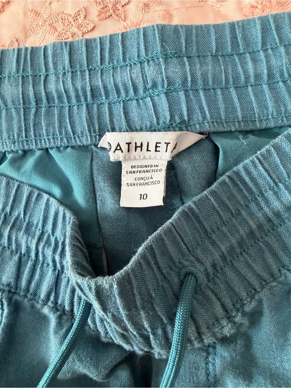 Athleta Retreat Linen High Rise Wide Leg Pants Teal Borealis Size 10 - Picture 3 of 6